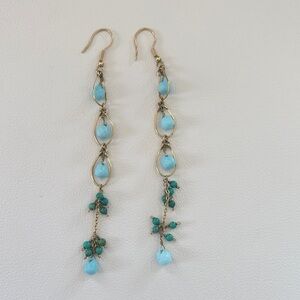 David Aubrey Delicate Gold, Green & Light Blue Drop Dangle Earrings